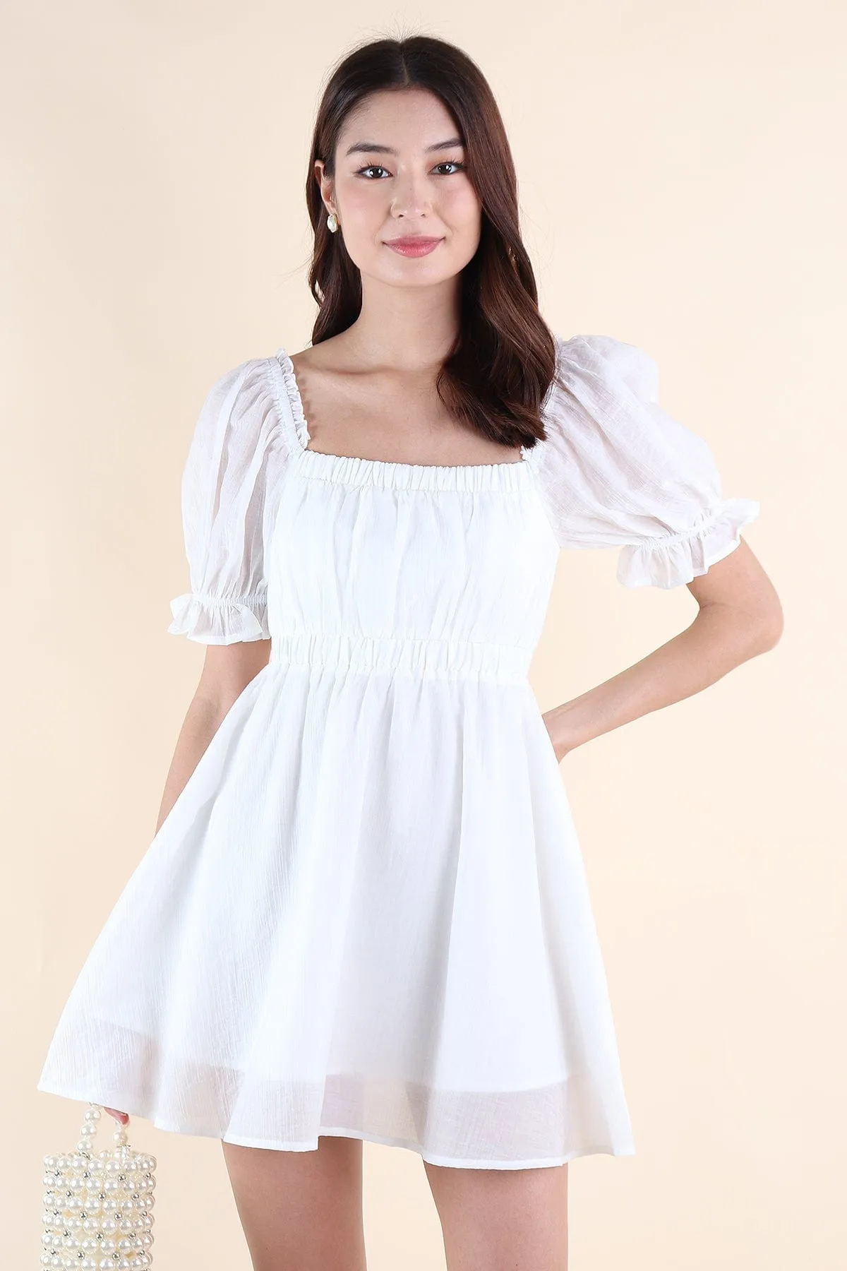 RICO PUFF SLEEVE DRESS IN WHITE