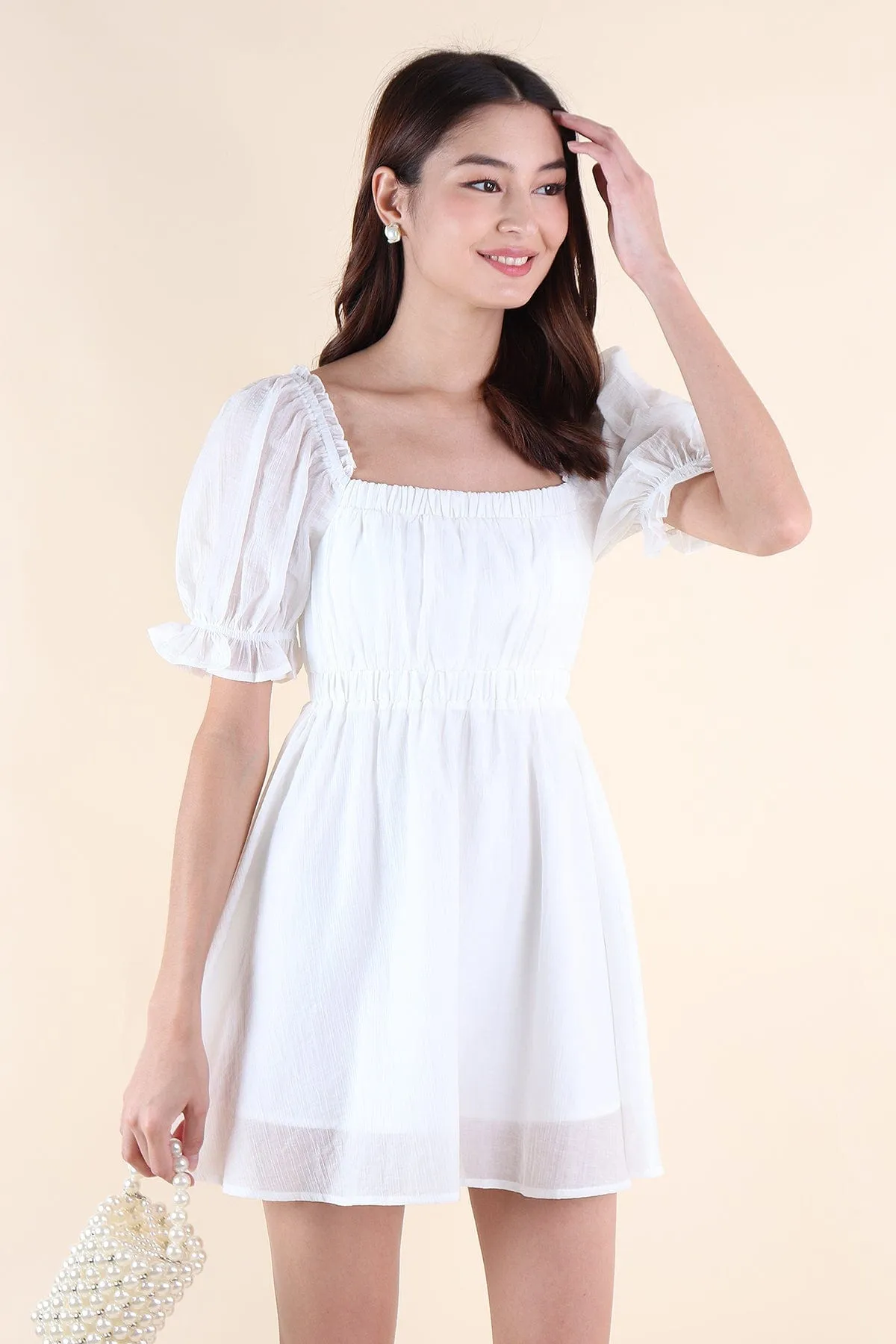 RICO PUFF SLEEVE DRESS IN WHITE