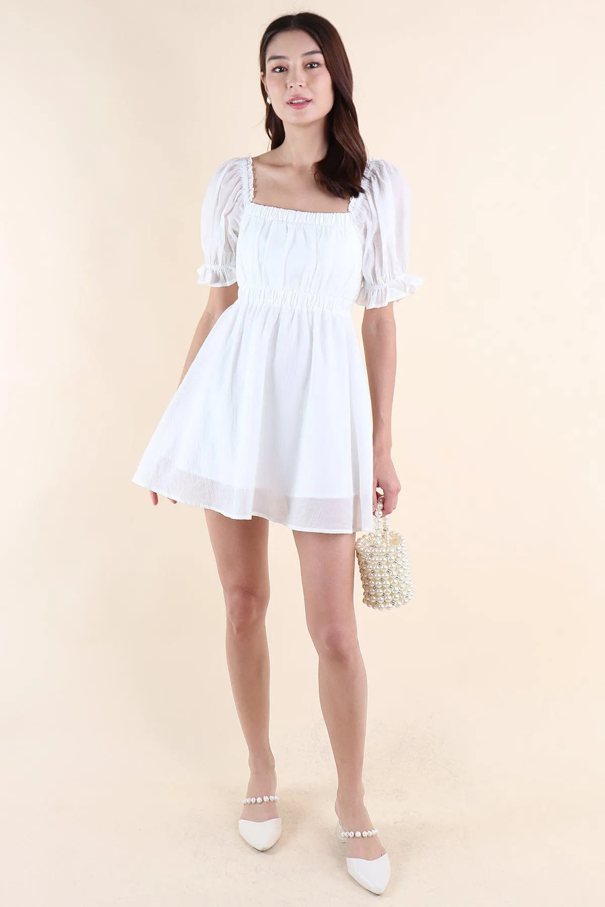 RICO PUFF SLEEVE DRESS IN WHITE