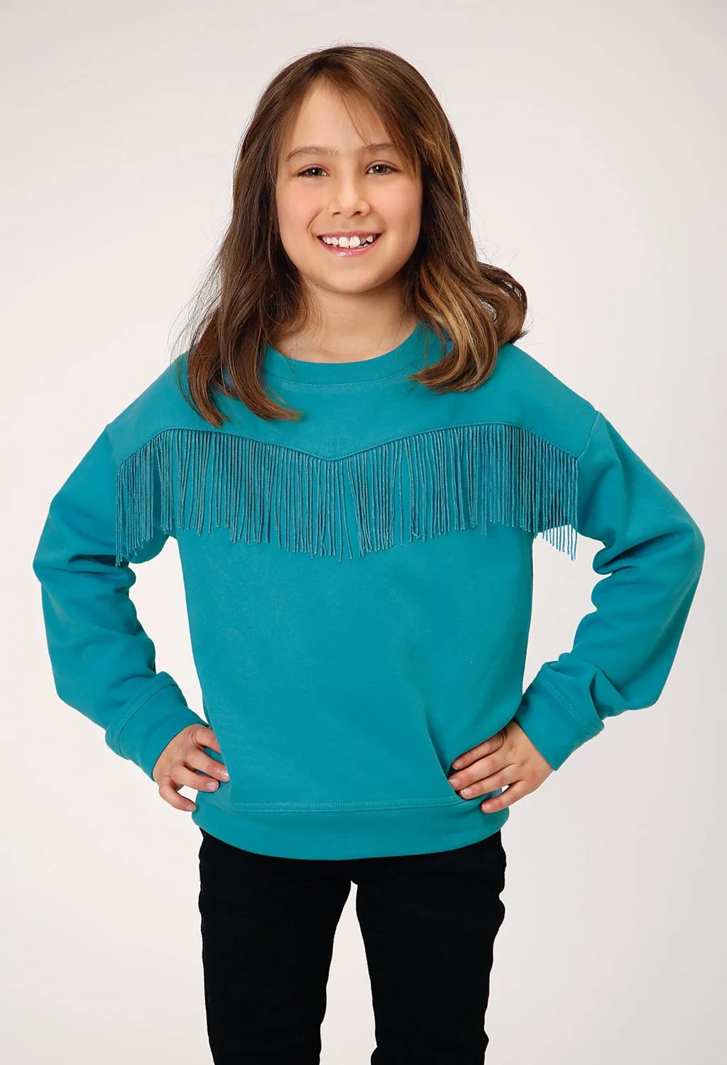 Roper Girls Fringe Turquoise 100% Cotton Sweatshirt