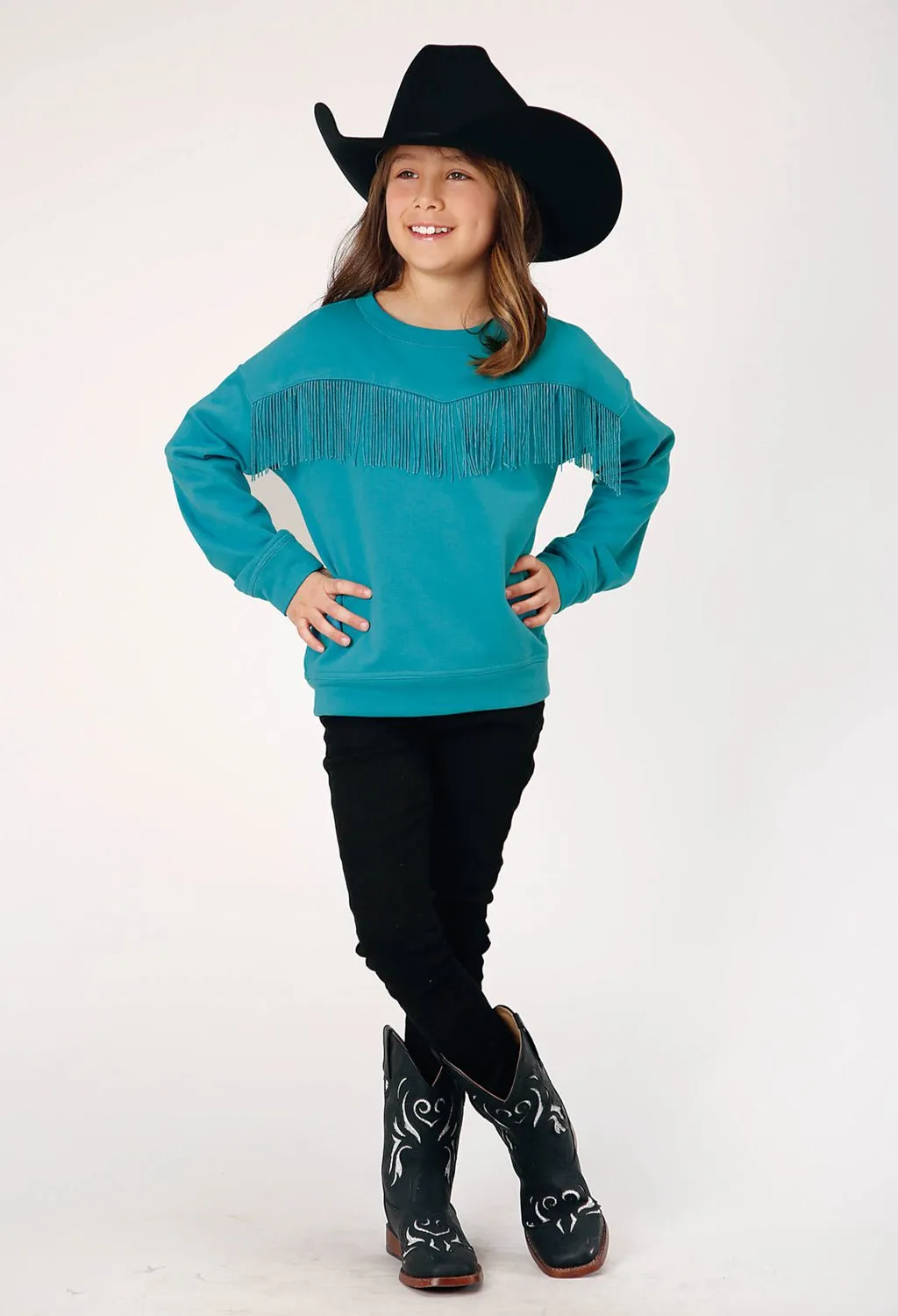 Roper Girls Fringe Turquoise 100% Cotton Sweatshirt