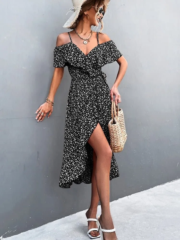 Ruffled Slit Beach Dress