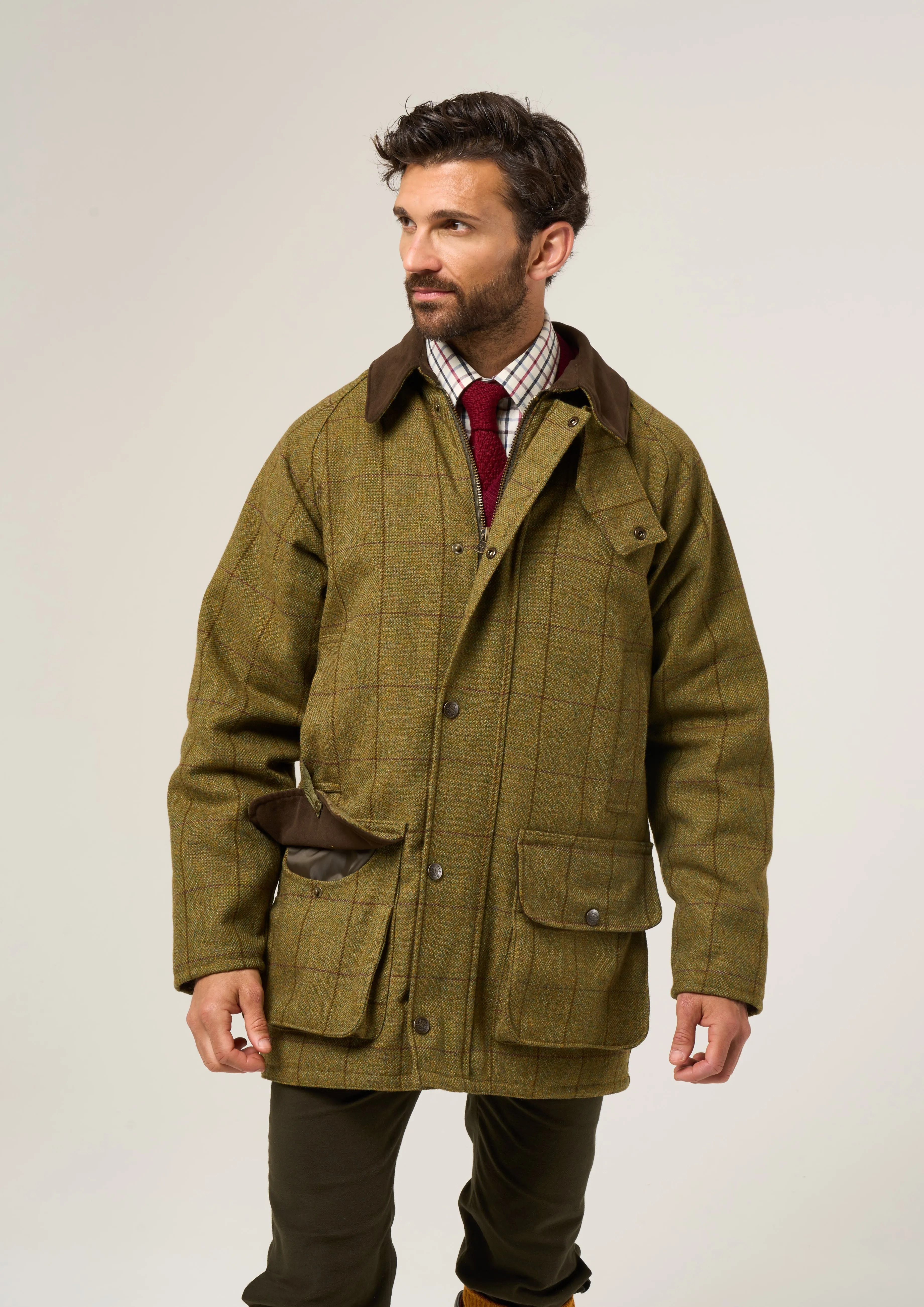 Rutland Men's Tweed Waterproof Shooting Coat In Lichen - Regular Fit