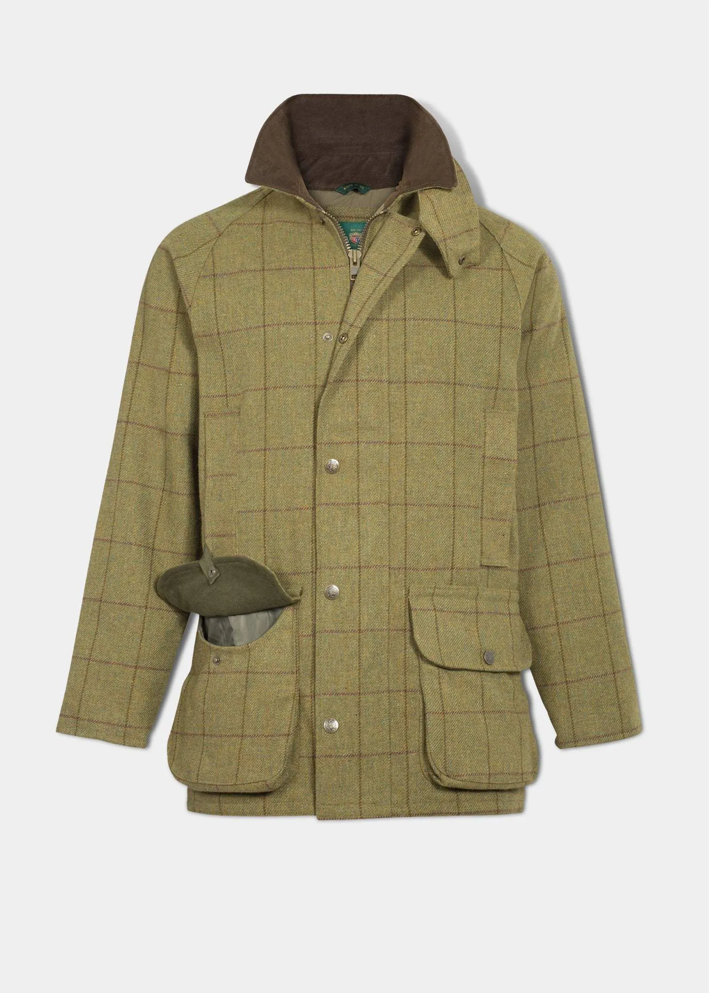 Rutland Men's Tweed Waterproof Shooting Coat In Lichen - Regular Fit