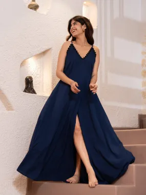 Sapphire Blue Soft Crepe Night Maxi