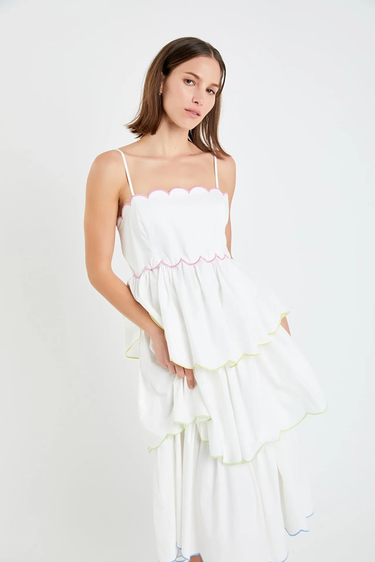 Scallop Sleeveless Tiered Dress