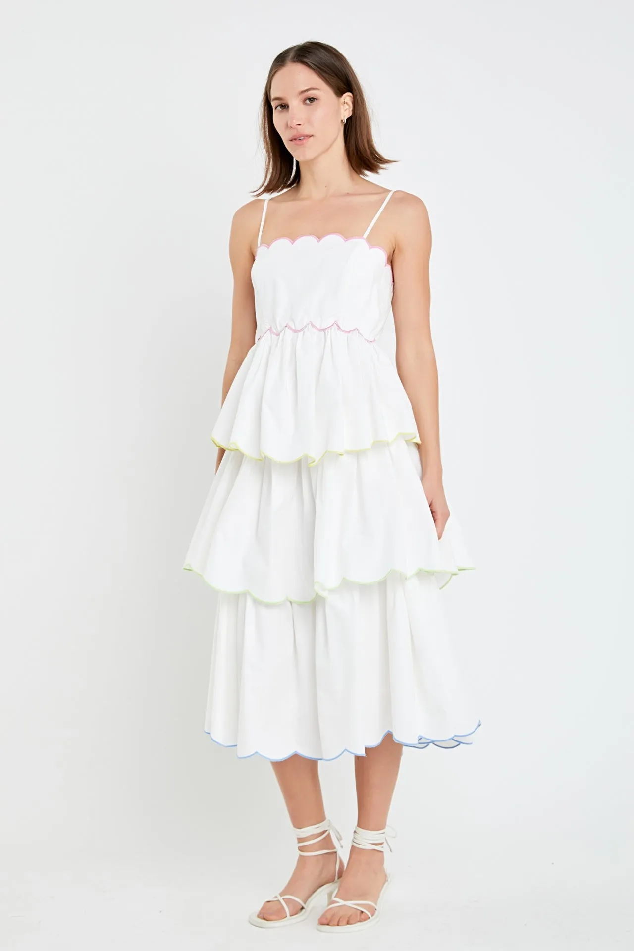 Scallop Sleeveless Tiered Dress