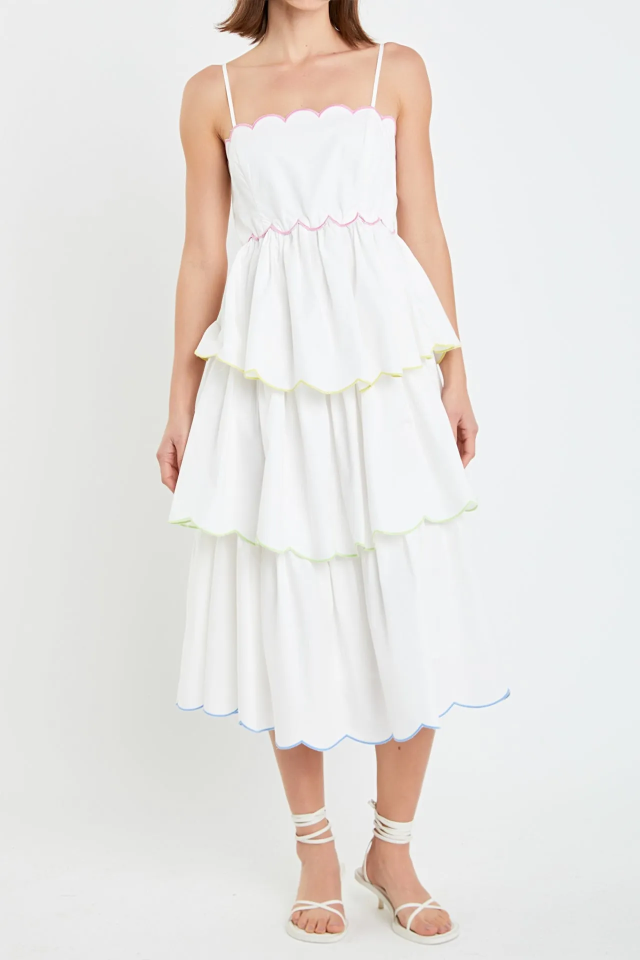 Scallop Sleeveless Tiered Dress