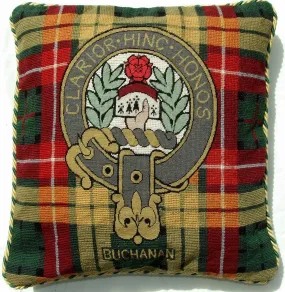 Scottish Tartan Plaid Buchanan Clan Motto Wool Needlepoint Pillow Cover