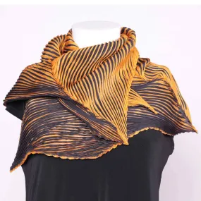 Shibori Silk Zigzag Scarf STZA317 in Gold and Black by Cathayana