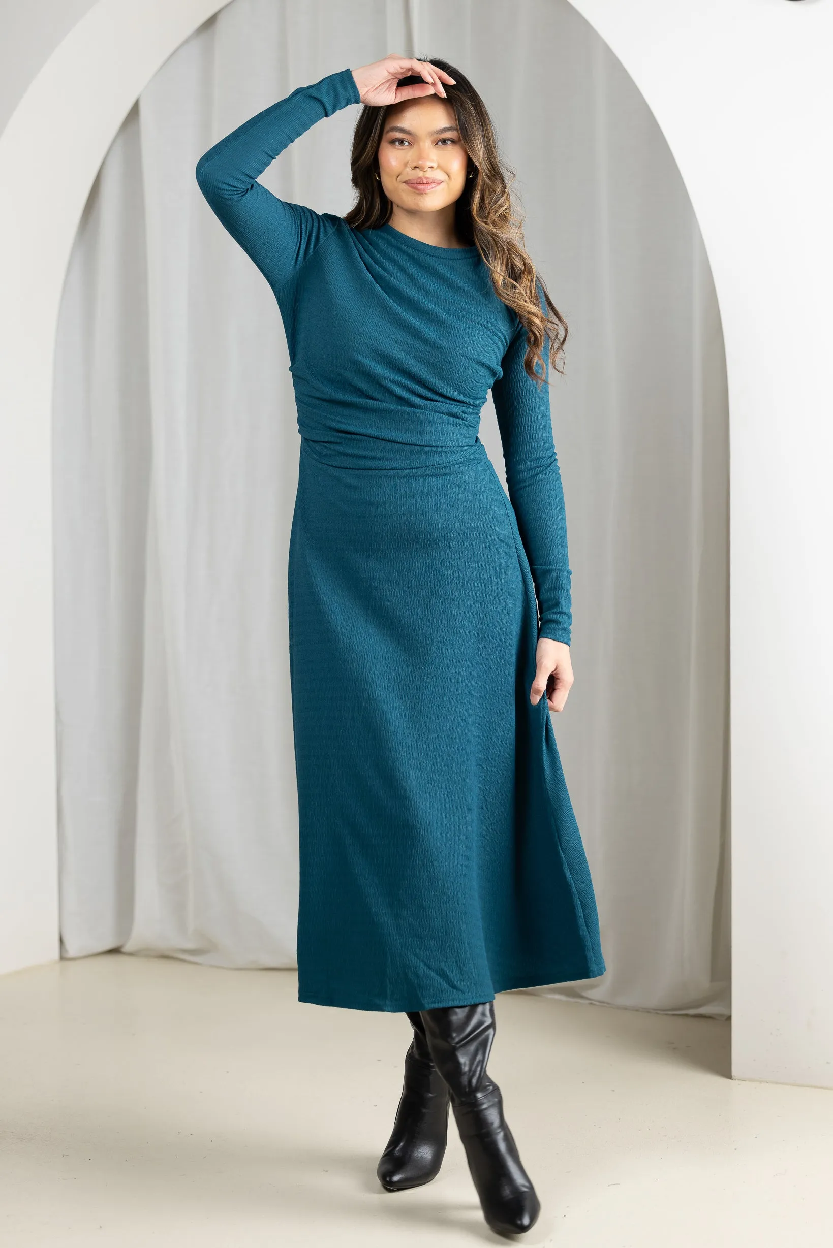 Side Ruched Midi Dress