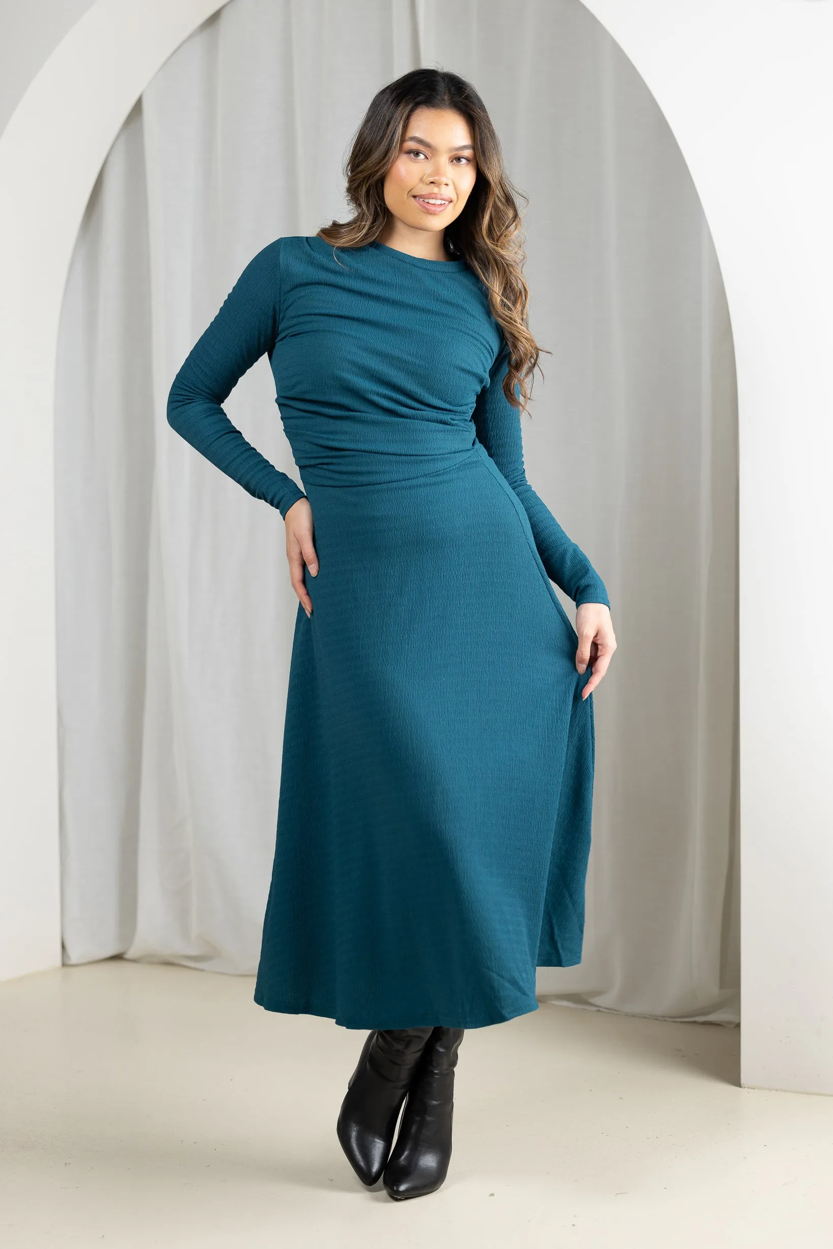 Side Ruched Midi Dress