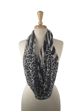 SIS-08 - Infinity Silk Scarf with Mixed Zebra and Leopard Print