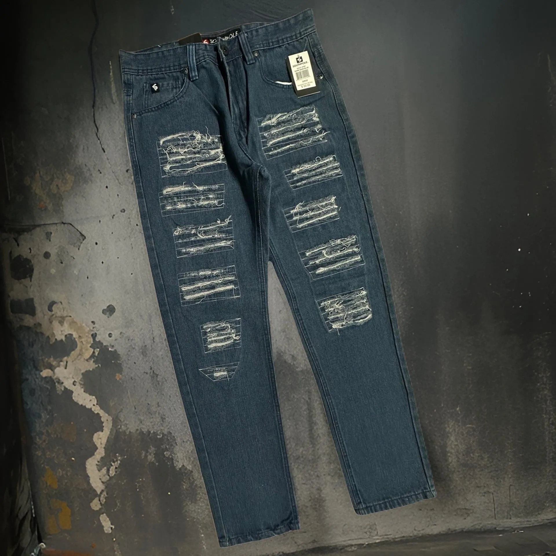 *SOUTHPOLE* (DARK SAND BLAST) RIPPED DENIM JEANS FOR MEN (32”X32”)