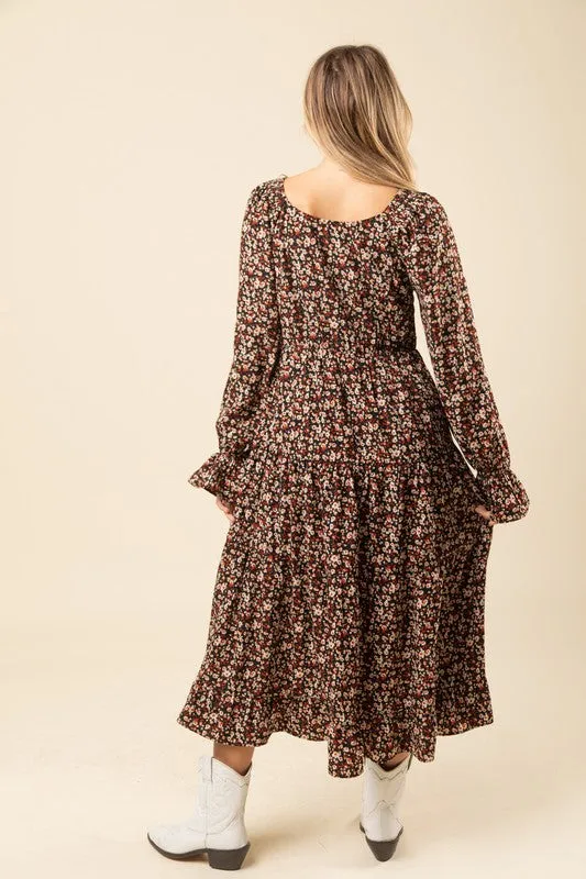 Steeley (Floral Midi Dress in black)