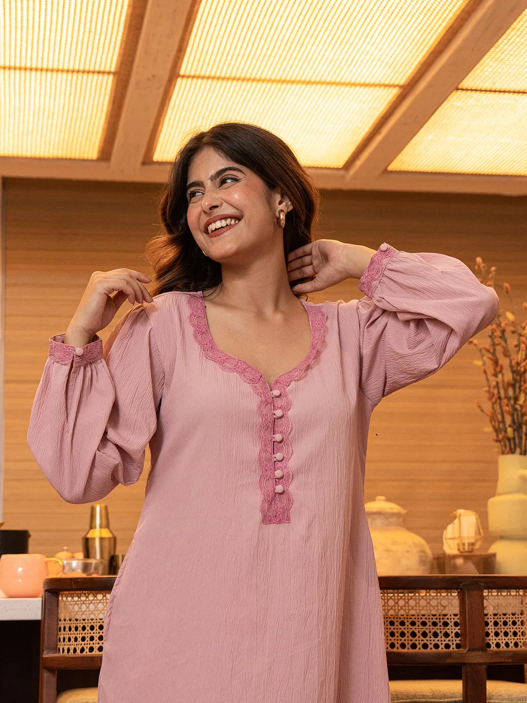 Taffy Pink Soft Crepe Night Maxi