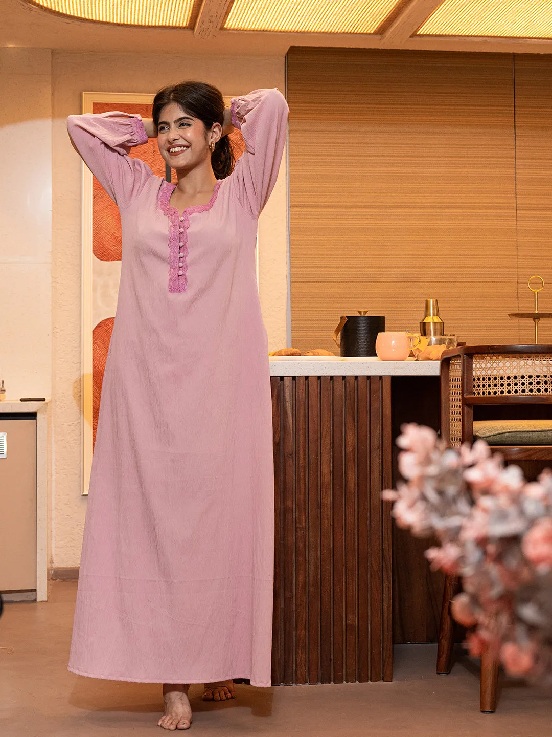 Taffy Pink Soft Crepe Night Maxi