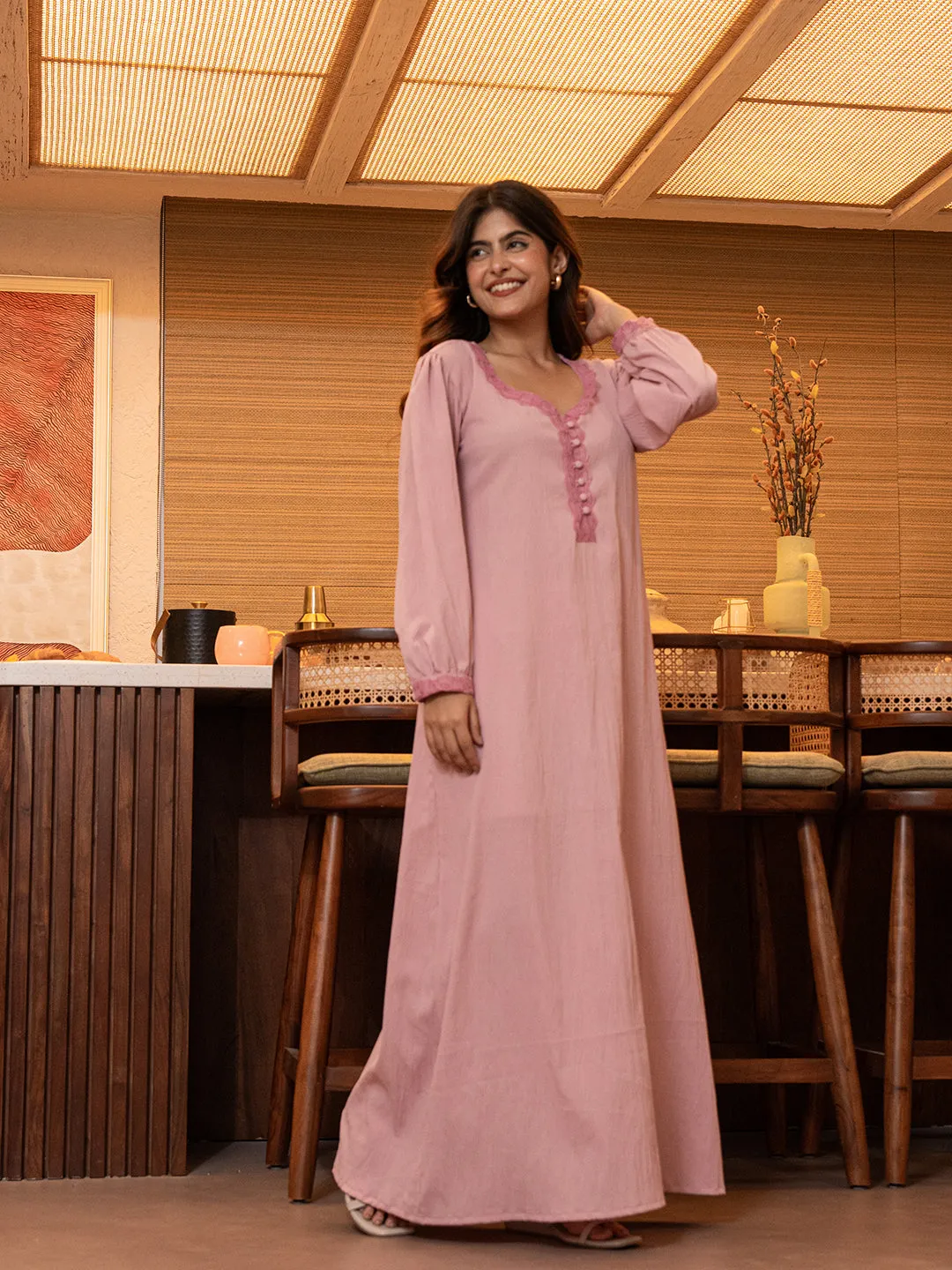 Taffy Pink Soft Crepe Night Maxi