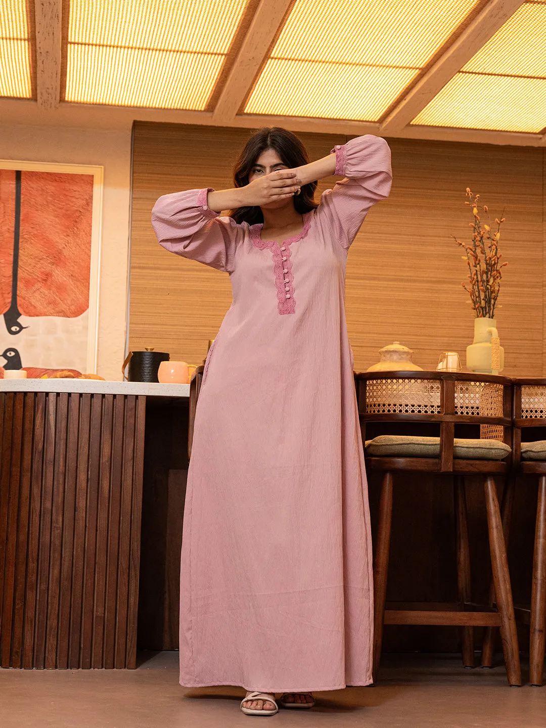 Taffy Pink Soft Crepe Night Maxi