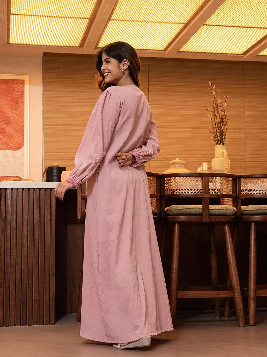 Taffy Pink Soft Crepe Night Maxi