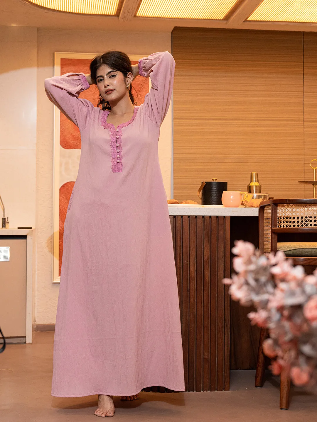 Taffy Pink Soft Crepe Night Maxi