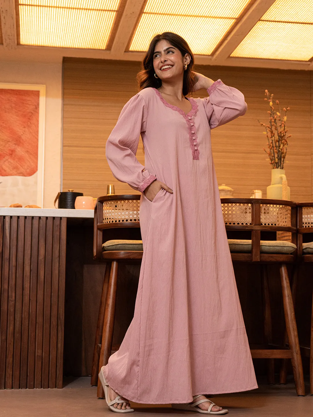 Taffy Pink Soft Crepe Night Maxi