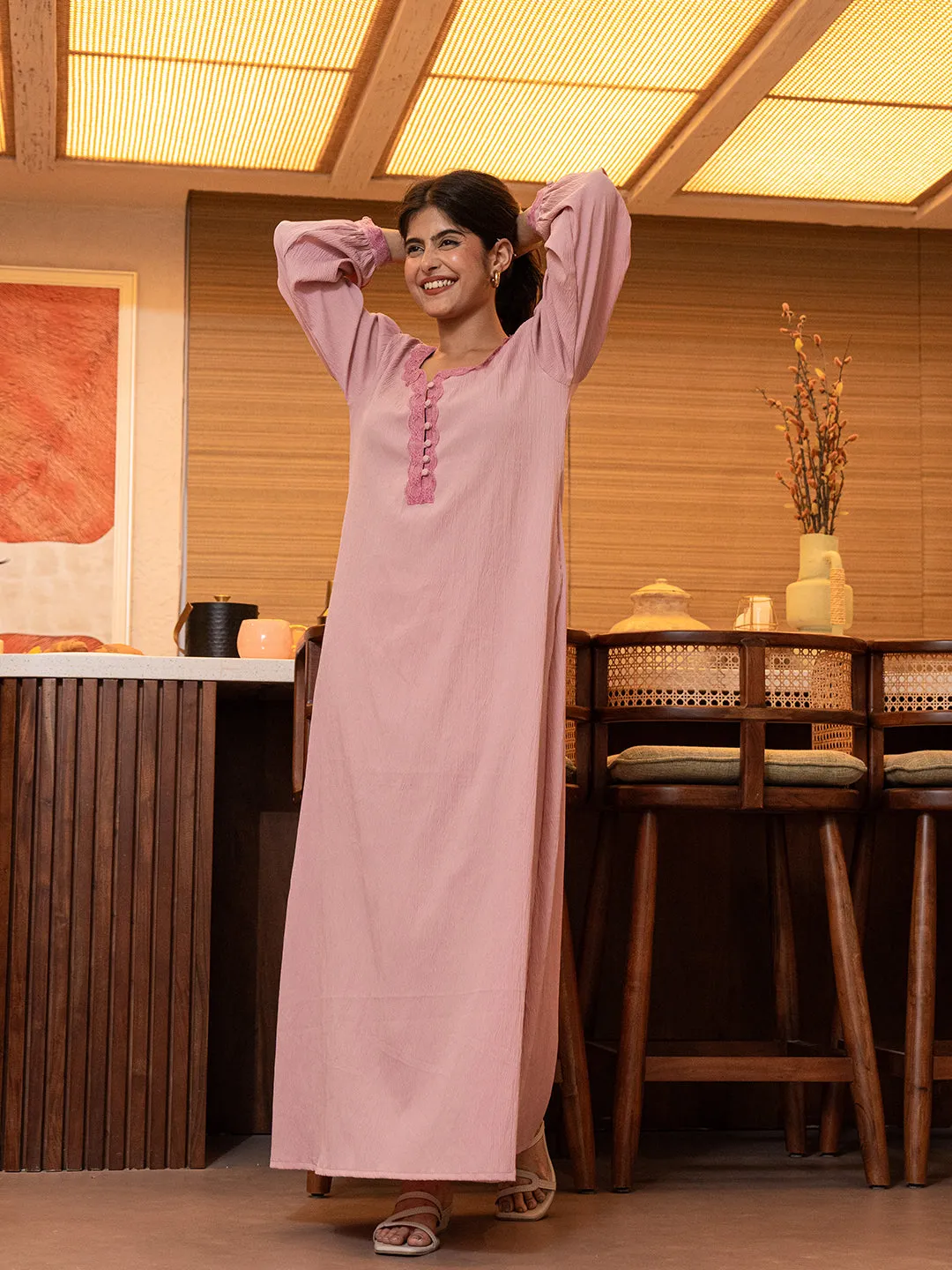 Taffy Pink Soft Crepe Night Maxi