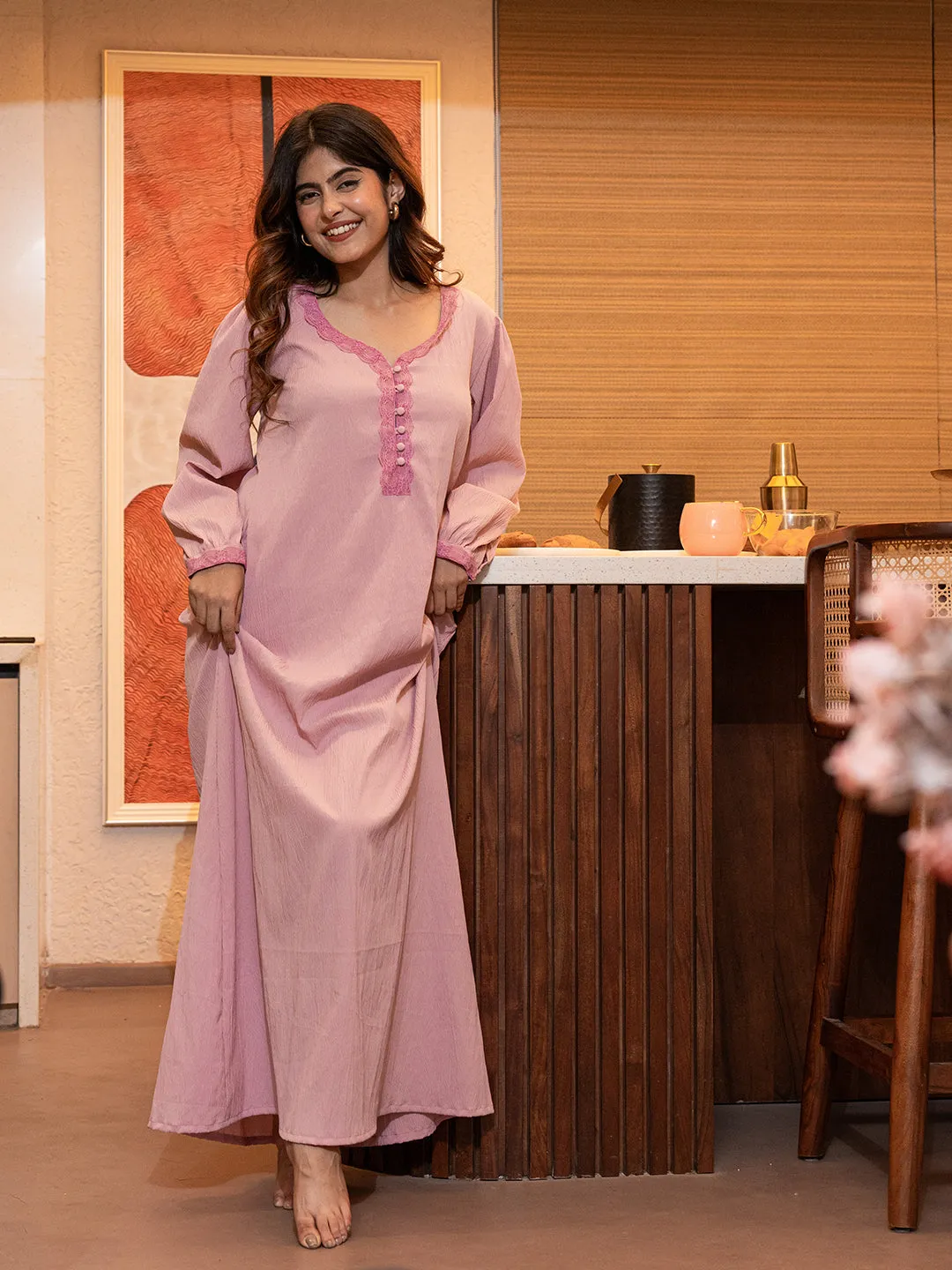 Taffy Pink Soft Crepe Night Maxi