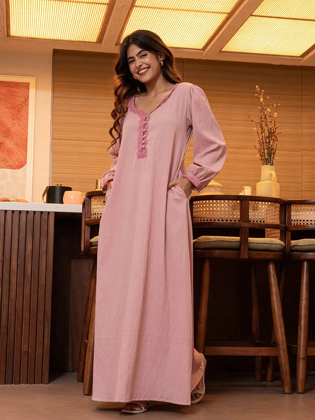 Taffy Pink Soft Crepe Night Maxi