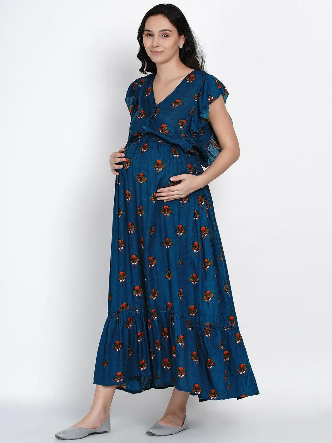 Teal A-line Maternity Dress