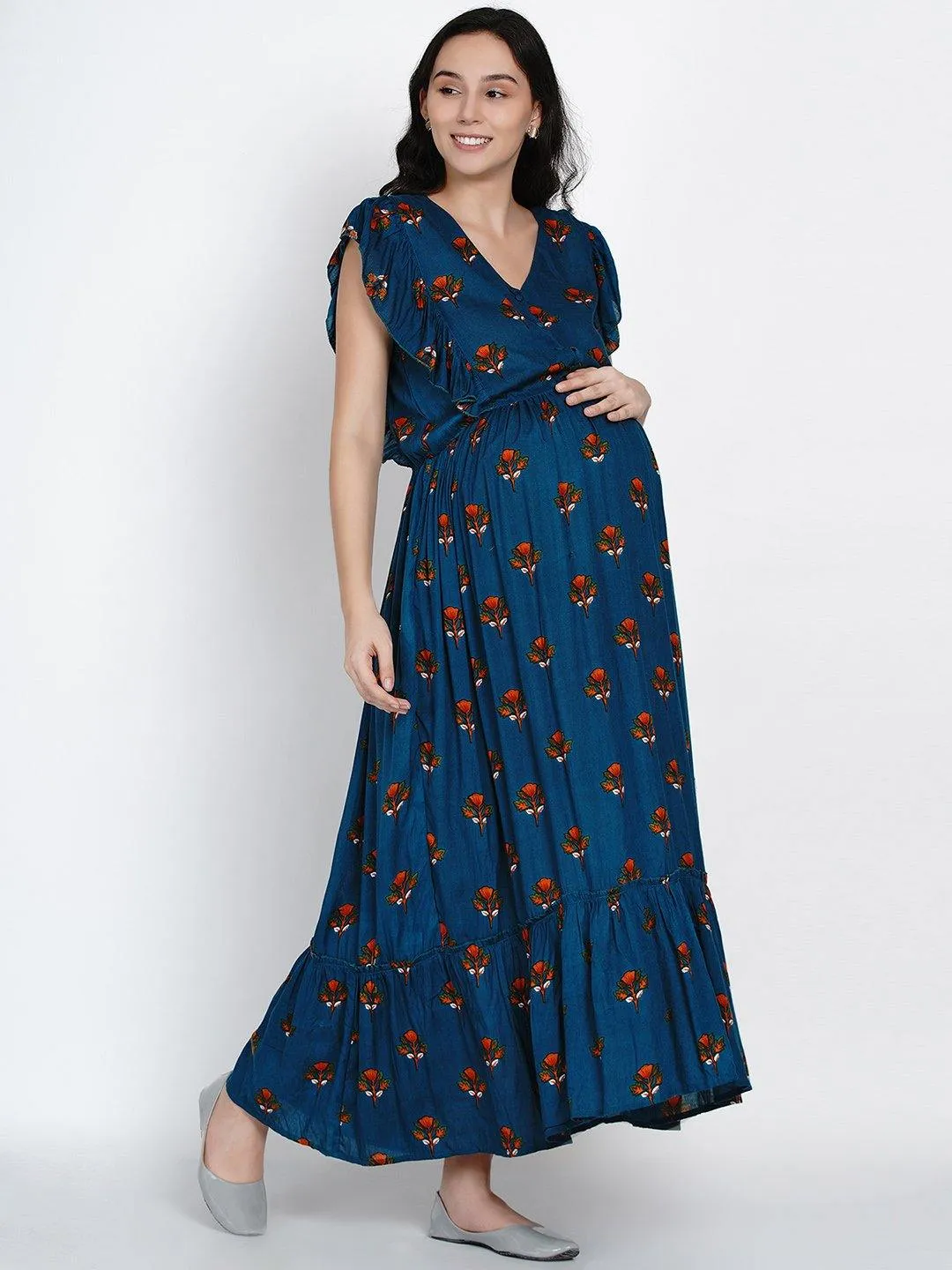 Teal A-line Maternity Dress