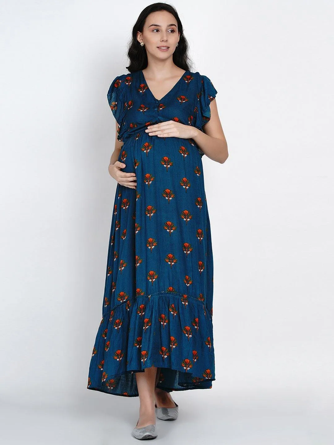 Teal A-line Maternity Dress