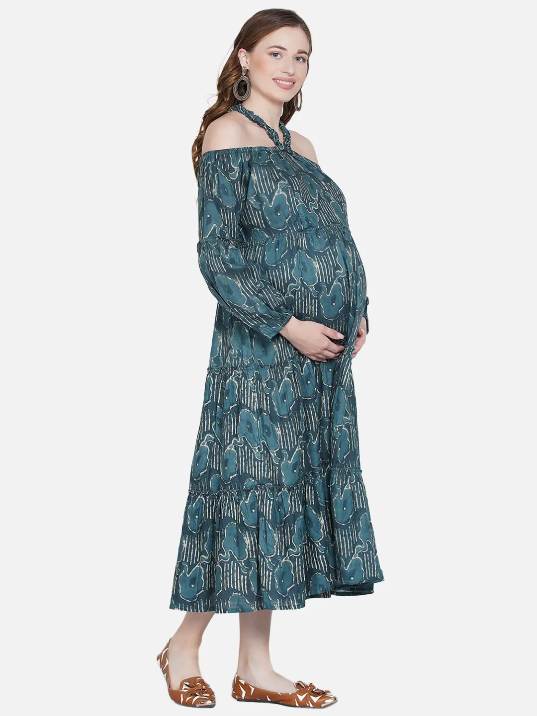 Teal Blue Maternity and Nursing Maxi Dress