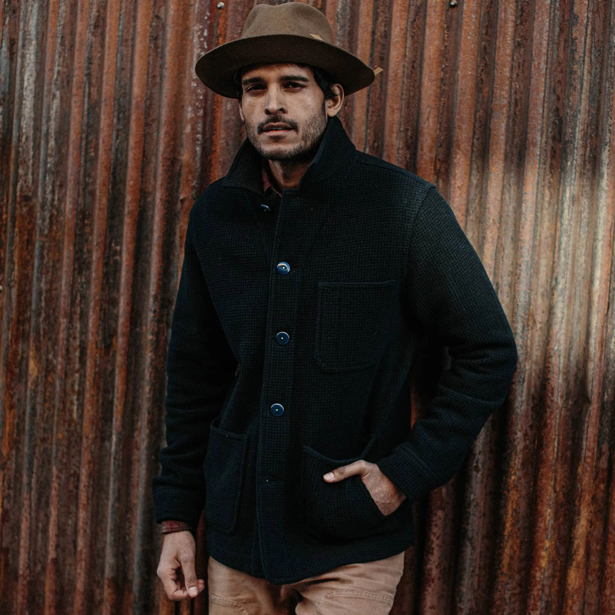 The Ojai Jacket in Navy Waffle Wool