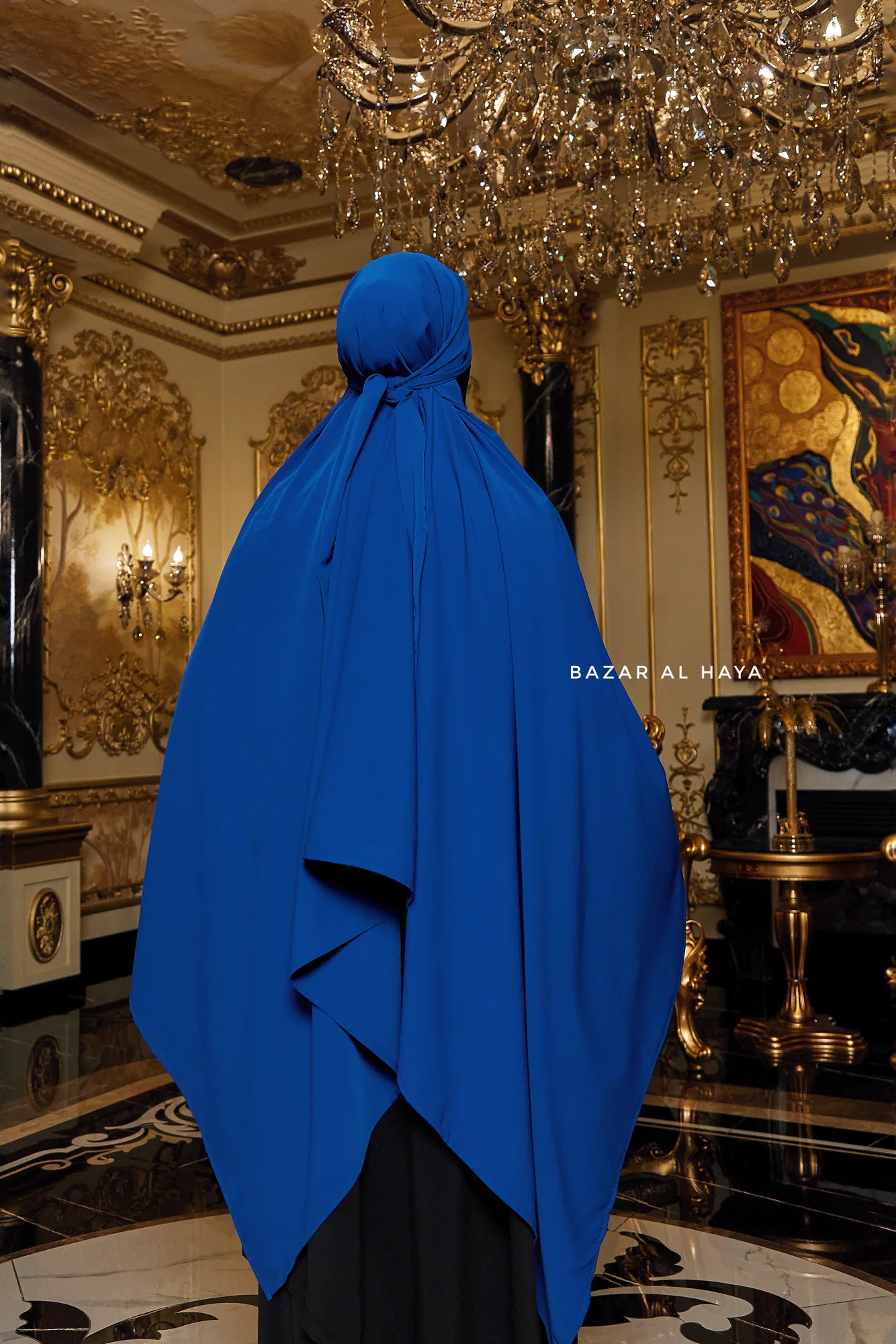 Tie Back Royal Blue Scarf & Khimar In Long Rectangle Shape - Style & More