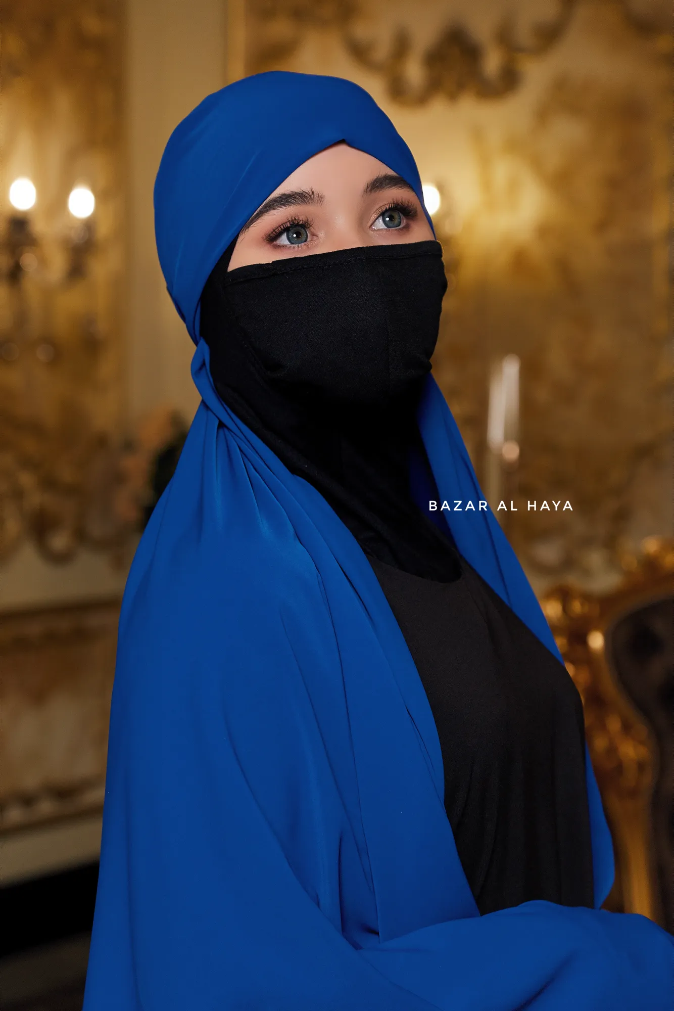 Tie Back Royal Blue Scarf & Khimar In Long Rectangle Shape - Style & More