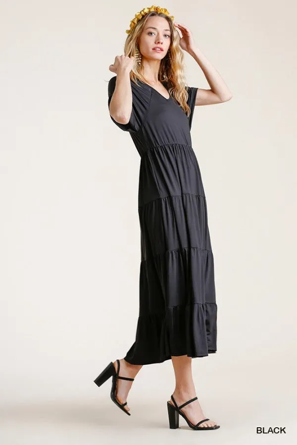 Tiered V-Neck Maxi Dress, Black