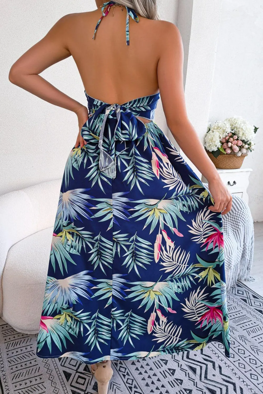 Tropical Print Cutout Dress