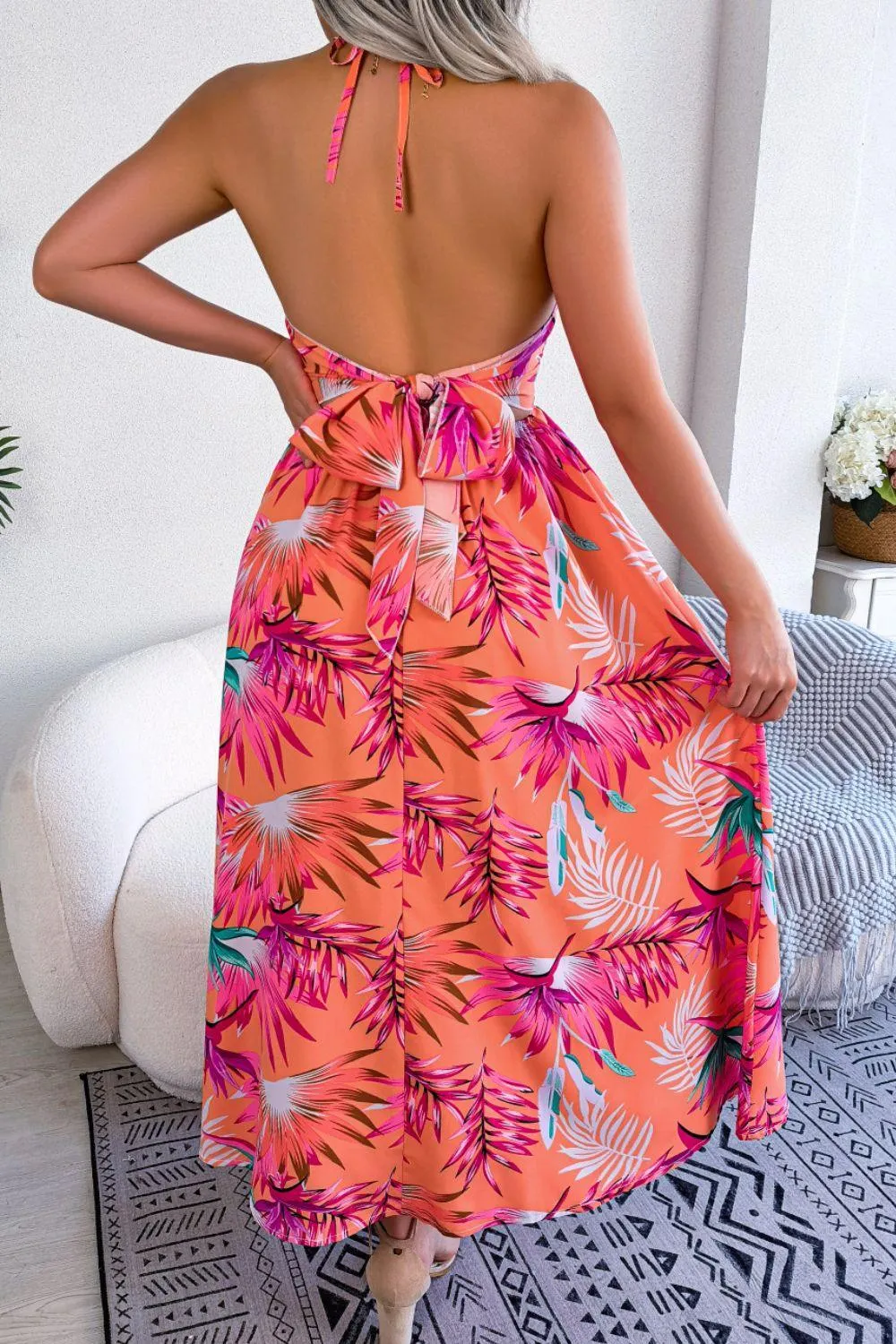 Tropical Print Cutout Dress