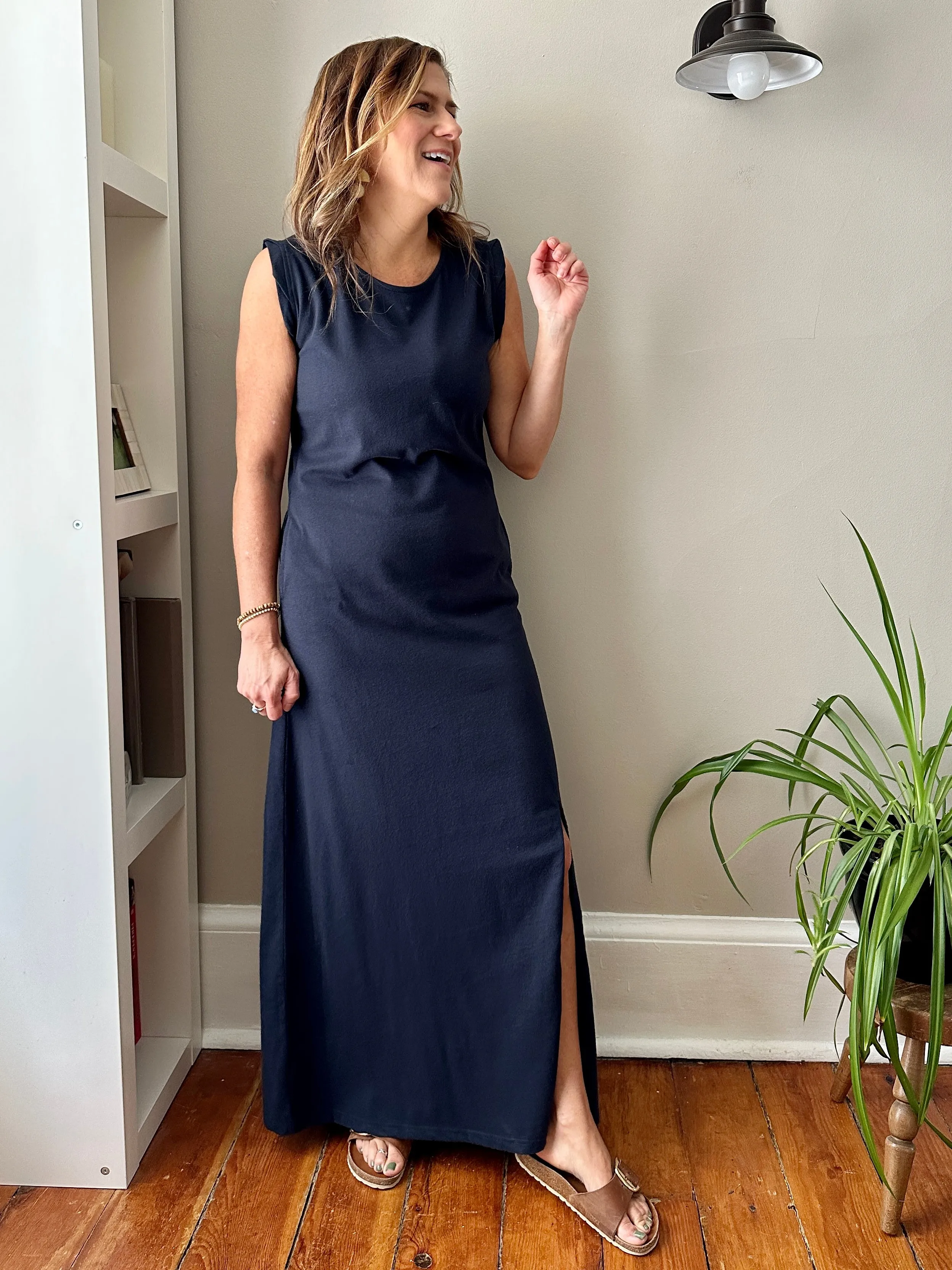 Twisted Sleeve Knit Maxi Dress