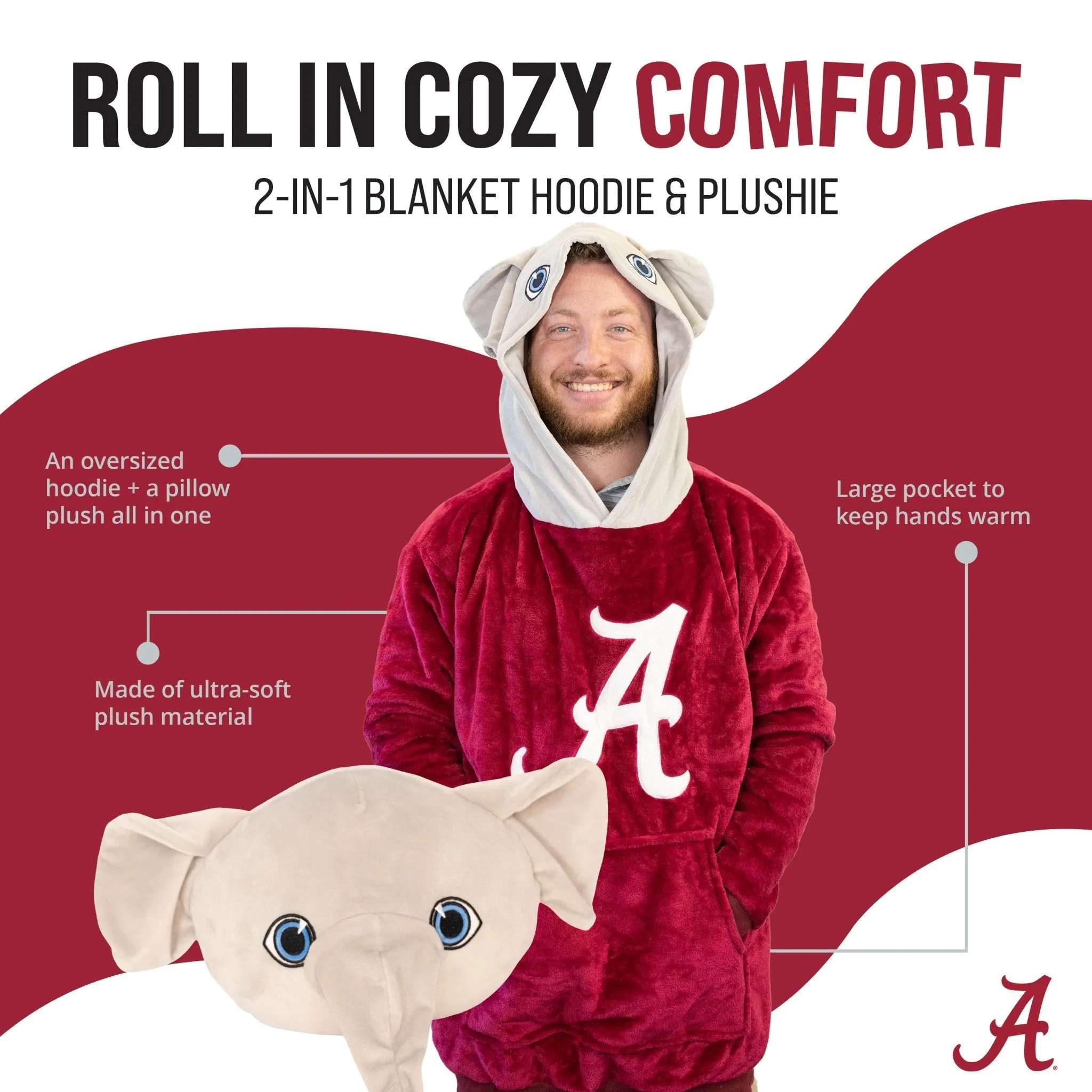 University Of Alabama Big Al Snugible | Blanket Hoodie & Pillow