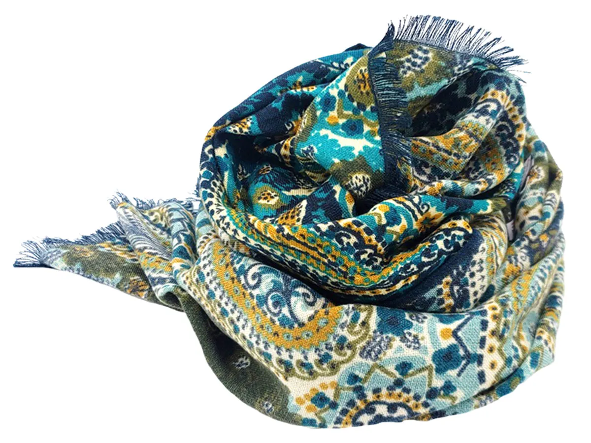 Vintage scarf light blue and green super soft - MADRID