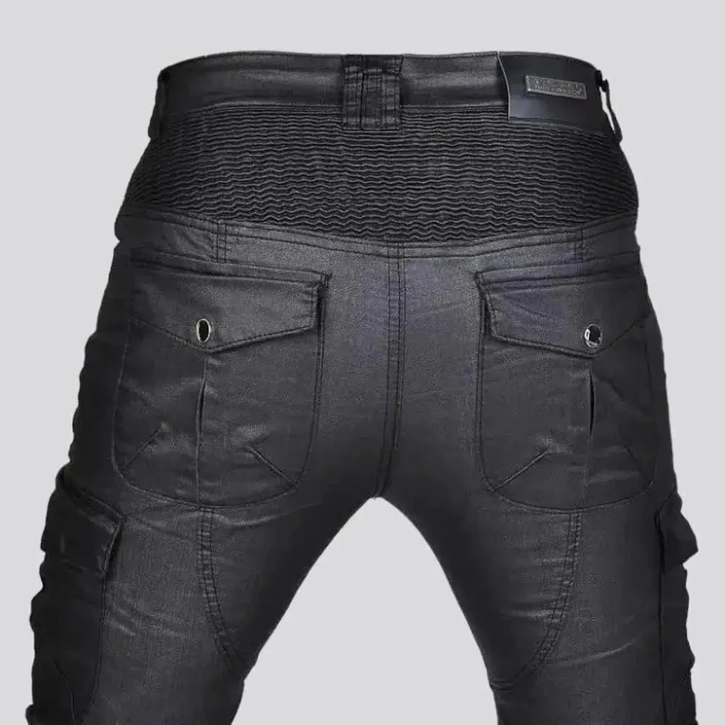 Wax black biker jeans
 for men