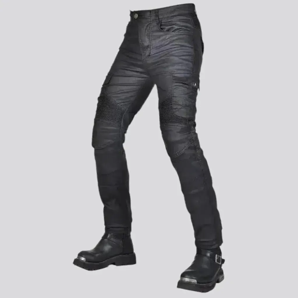 Wax black biker jeans
 for men