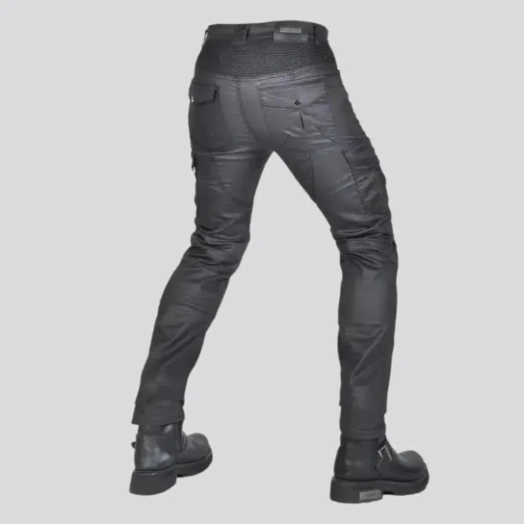 Wax black biker jeans
 for men