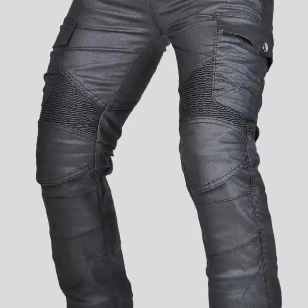 Wax black biker jeans
 for men