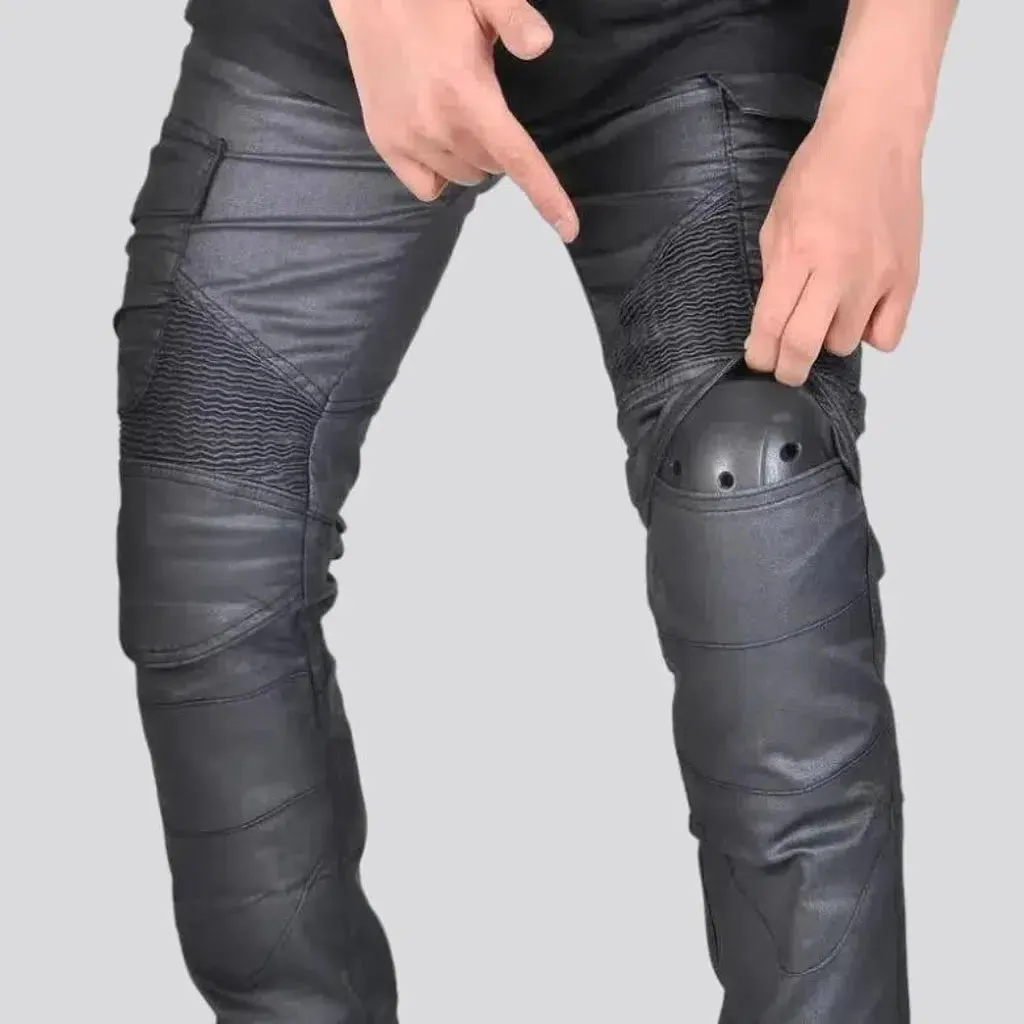 Wax black biker jeans
 for men