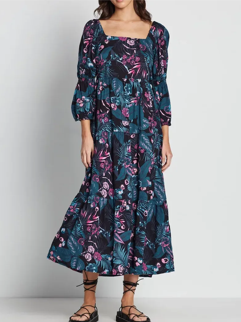 Winter Long Sleeves Fashion Navy Floral Dress by Kaja Clothing - Layla Dress