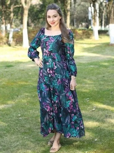 Winter Long Sleeves Fashion Navy Floral Dress by Kaja Clothing - Layla Dress