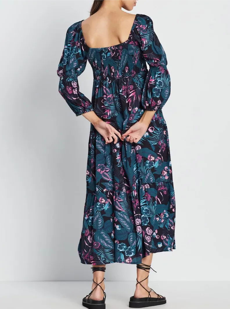 Winter Long Sleeves Fashion Navy Floral Dress by Kaja Clothing - Layla Dress